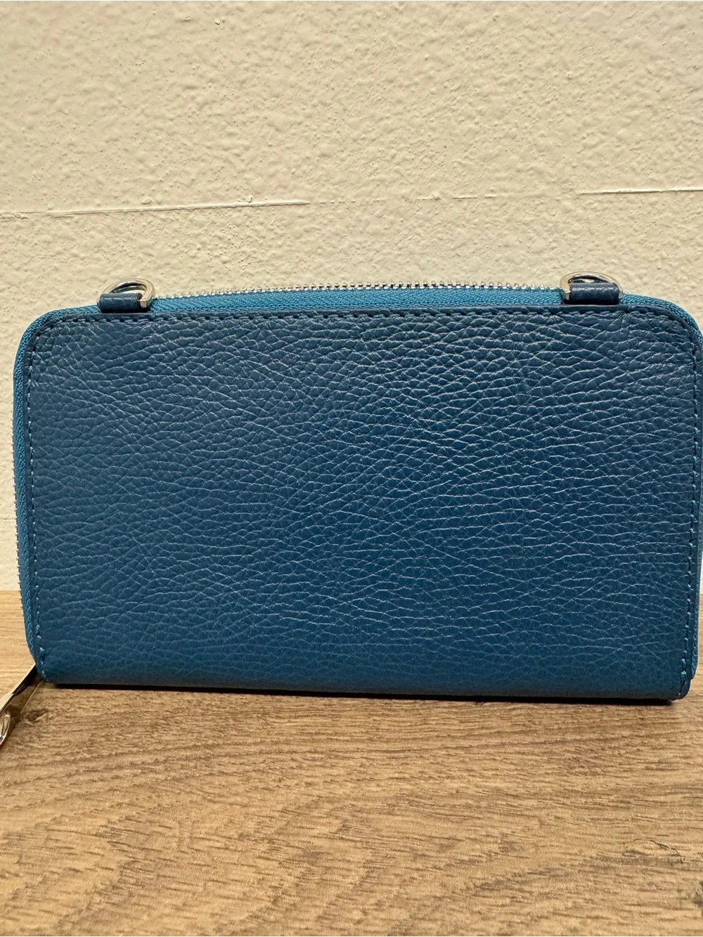 Genuine Italian Leather Peacock Blue Pebbled Crossbody Bag Wallet